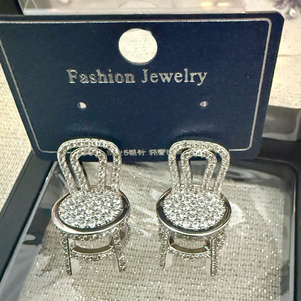Very unique and gorgeous Sparkling Silver Chair Earrings